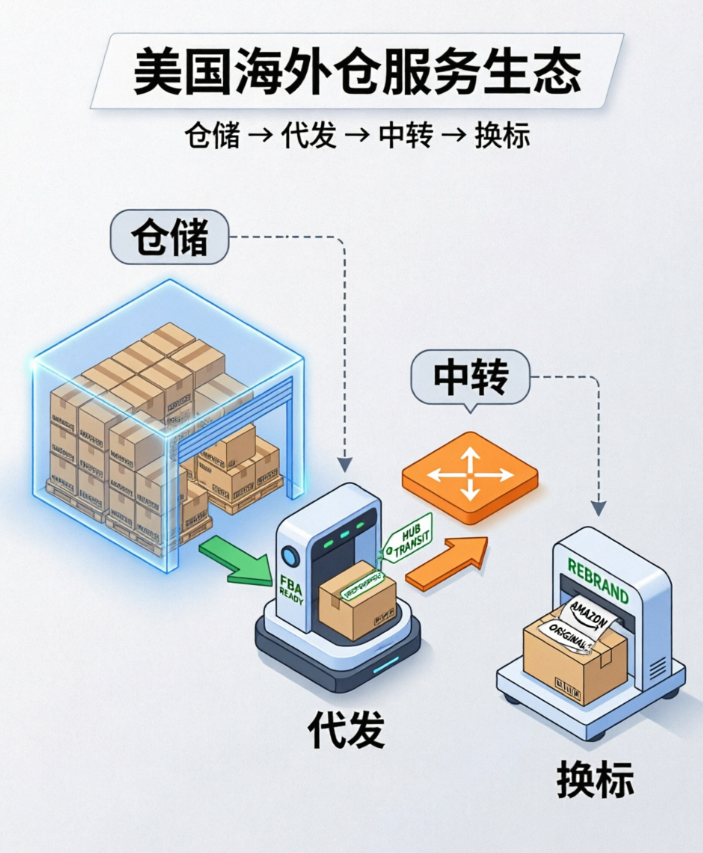 仓储、代发、中转、换标：一张图看懂美国海外仓服务生态